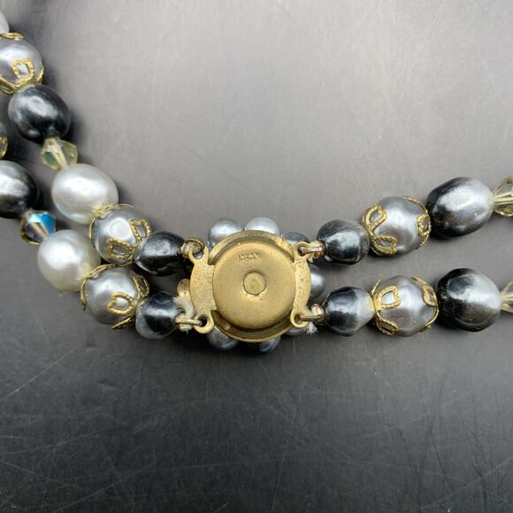 Gray Faux Pearl Beaded Multi Strand Necklace Aurora Borealis Japan Vintage - Picture 7 of 7